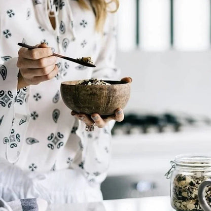 Naturlig kokosnøttskål 12-15cm Håndlaget treservise tre skje dessert frukt salat blanding ris ramen skål kjøkken servise