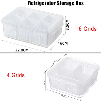 Lodówka do przechowywania 4/6 Grid Food Feleble Owoce Pudełko Lodówka Organizator Organizator Drenaż Mięs