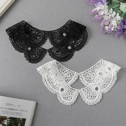 1 Pair White Neckline Fake Collar Lace Fabric Embroidery Carft DIY Dress Garment Decoration Accessories