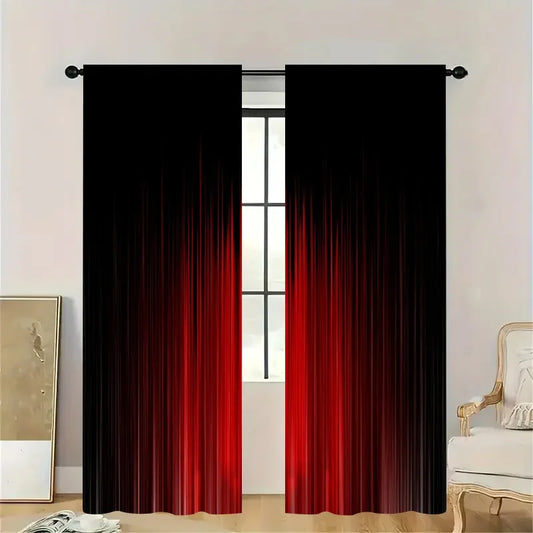 Black to Red Gradient Blackout Curtains Modern Thermal Insulated Window Panels for Bedroom Living Room Privacy and Light Control
