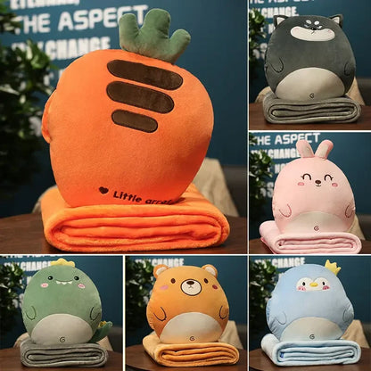 Cute Cushion Blanket 3 in1 Stuffed Hand Warmer Bag Cartoon Animal Pillow Blanket Home Car Travel Pillow for Children Girl Gift