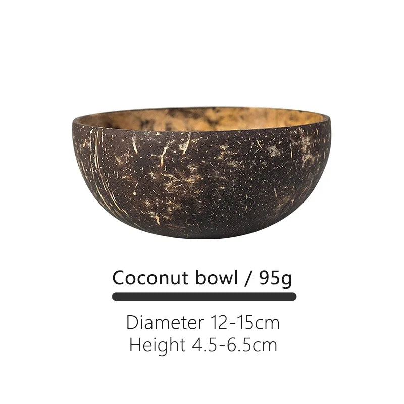 Natural Coconut Bowl 12-15cm Handmade Wooden Tableware Wood Spoon Dessert Fruit Salad Mixing Rice Ramen Bowl Kitchen Dinnerware