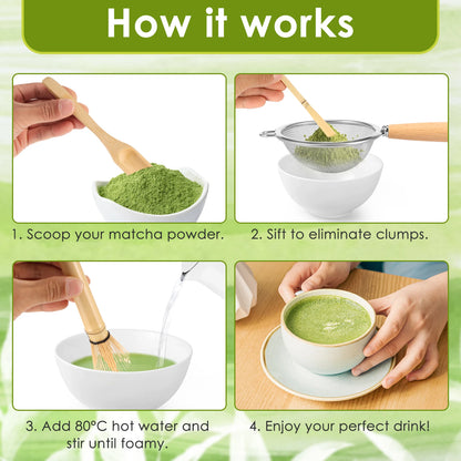 4/5Pcs Matcha Whisk Set Handmade Bamboo Matcha Whisk Traditional Tea Scoop Deep Scoop Tea Strainer Clear Whisk Storage Holder
