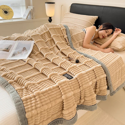 Imitation Rabbit Plush Striped Autumn Winter Warm Blankets Soft Fluffy Warmth Sofa Blankets for Throw Napping shawl blanket leg