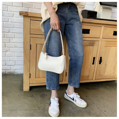 New Retro Soft PU Leather Women Shoulder Underarm Bags Casual Solid Color Small Top-Handle Handbags Ladies Fashion Shoulder Bags