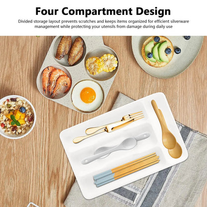 Compact Silverware Organizer with 4 Compartments Flatware Holder, Kitchen Cabinet Countertop Storage Solution Home Use