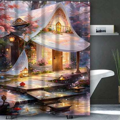 Dream view Cottage  Bathing Curtain  Bathroom Shower Curtain Waterproof With 12 Hooks Home Deco Free Ship