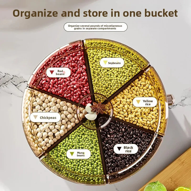 Household Food-Grade Rotating Compartment Storage Box - For Grains/Rice Bucket & Jar, Insect-Proof & Moisture-Proof