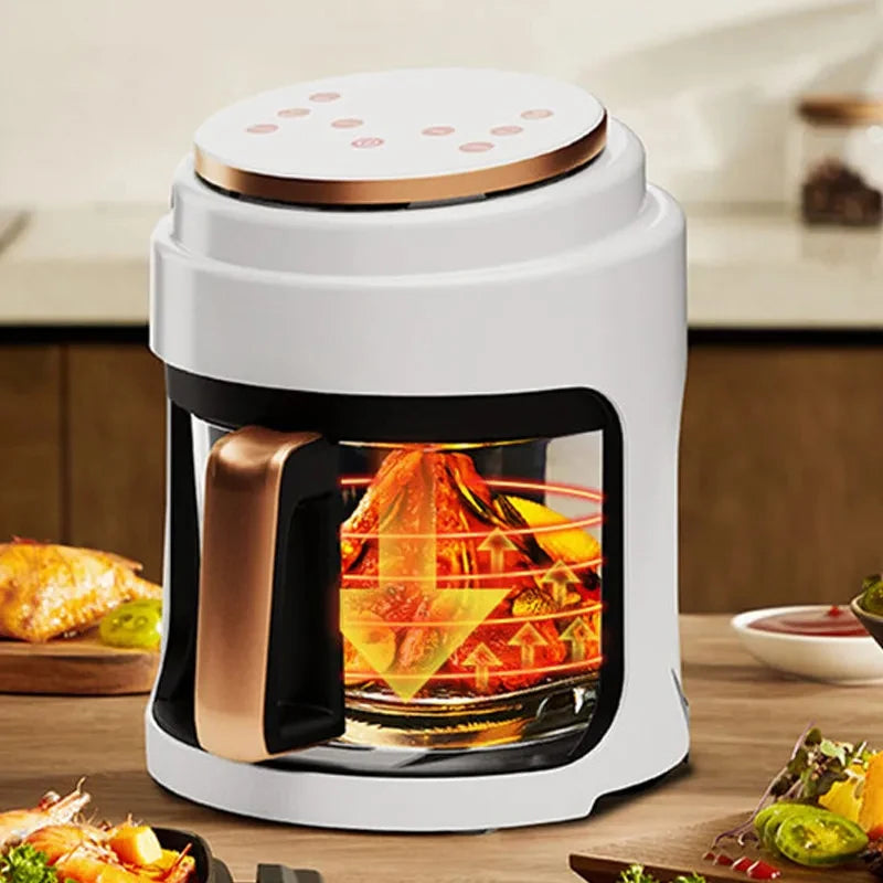 Air Fryer 3L Kapasitet Visual Oil-Free Electric Fryer Multifunksjonell Automatisk husholdning 360 ° Baking LED berøringsskjermolje Luft Fre