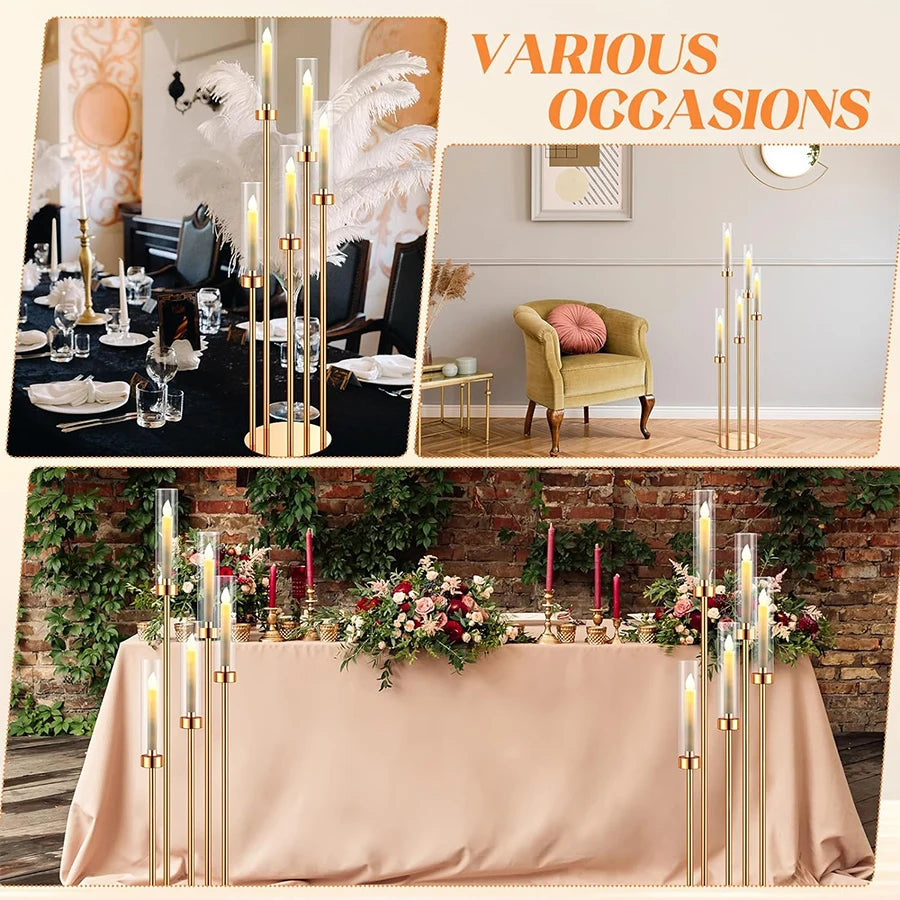 5 Arm 42.5'' Tall Floor Candelabra Gold Candle Holder, Candelabra Centerpieces For Tables, Metal Candlestick Candelabra For Chri