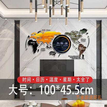 World map creative wall clock living room light luxury high sense 2024 new Internet celebrity simple modern acrylic clock
