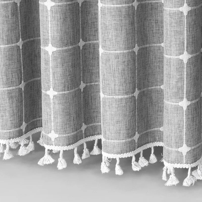 Jacquard Linen Waterproof Shower Curtain Small Fresh Plaid Pastoral Style Bathroom Mildew-proof Bathroom Curtain