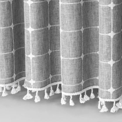 Jacquard Linen Waterproof Shower Curtain Small Fresh Plaid Pastoral Style Bathroom Mildew-proof Bathroom Curtain