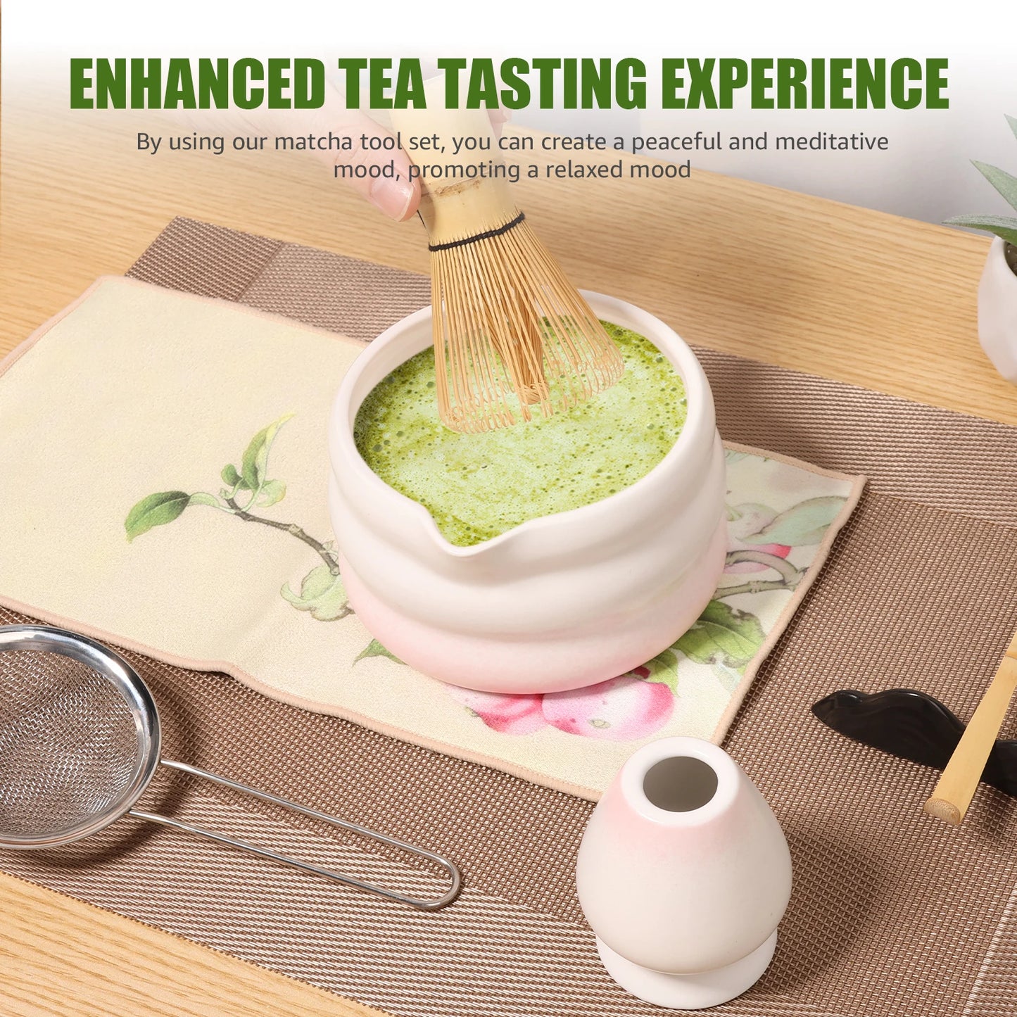 Japanese Matcha Tea Set Easy to Use Elegant Green Matcha Kit Smooth Help Relaxing Japanese Tea Making Set for Your Home Use