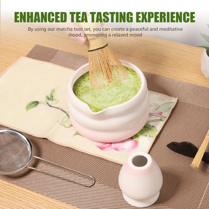 Japanese Matcha Tea Set Easy to Use Elegant Green Matcha Kit Smooth Help Relaxing Japanese Tea Making Set for Your Home Use
