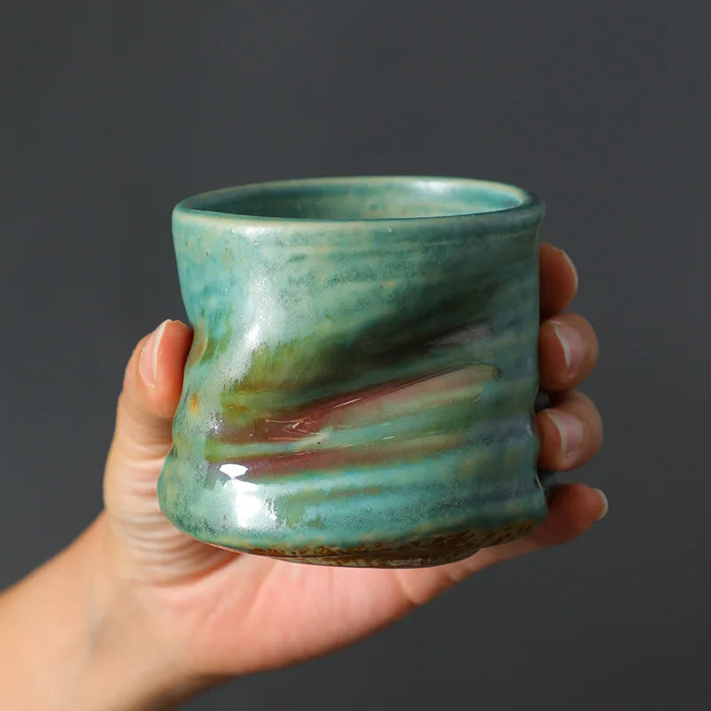 Stoneware Espresso Cups Vintage Hand-pinched Pleated Latte Art Cups Second-hand Ceramic Niche Design Afternoon Tea Cups