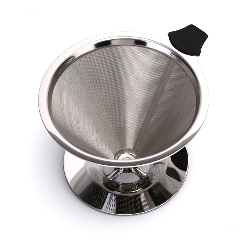1Pcs Stainless Steel Reusable Coffee Filter Holder Pour Over Mesh Tea Dripper Cup With Base