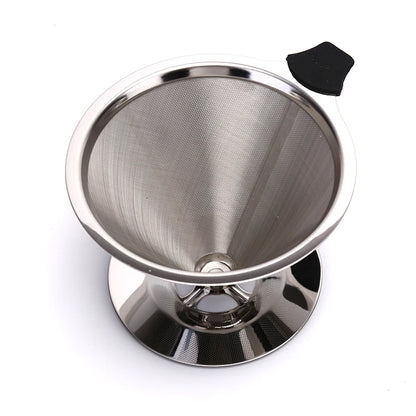 1Pcs Stainless Steel Reusable Coffee Filter Holder Pour Over Mesh Tea Dripper Cup With Base