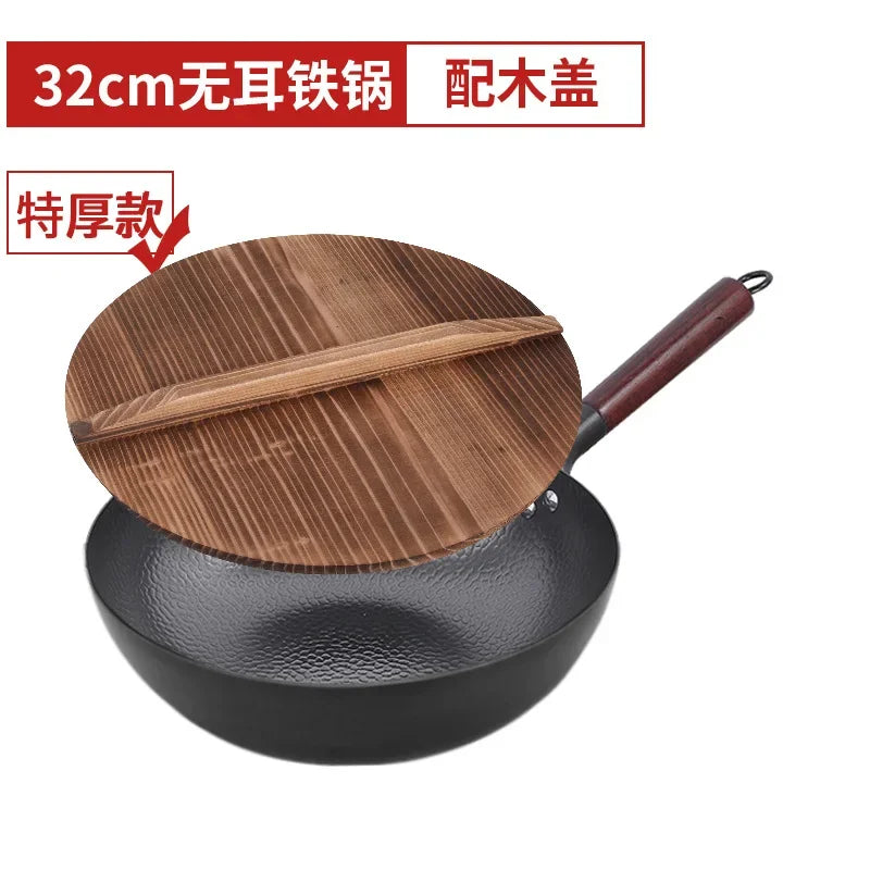 Zhangqiu Non-Stick Iron Pan Flat-Bottom Wok - Universal Induction Cooker for Home Stir-Fries & Non-Rust Healthy Cooking