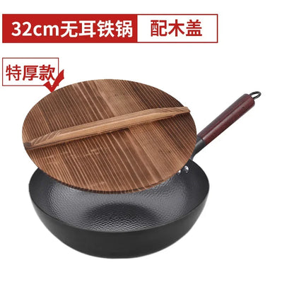 Zhangqiu Non-Stick Iron Pan Flat-Bottom Wok - Universal Induction Cooker for Home Stir-Fries & Non-Rust Healthy Cooking