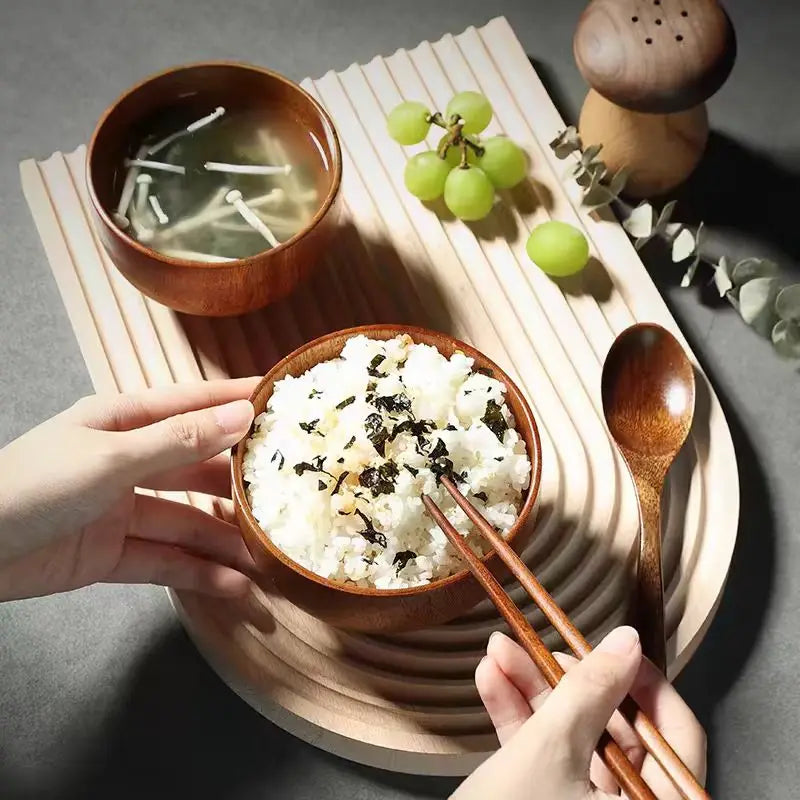 Japanske treboller jujube tre barn baby voksne små suppe boller massivtre salat boller retro husholdningservise