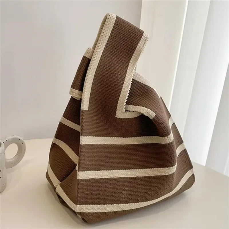 Women Handmade Knitted Small Handbag Casual Wrist Bag Versatile Shopper Mini Tote Bag Student Reusable Shoulder Bag Daily Use