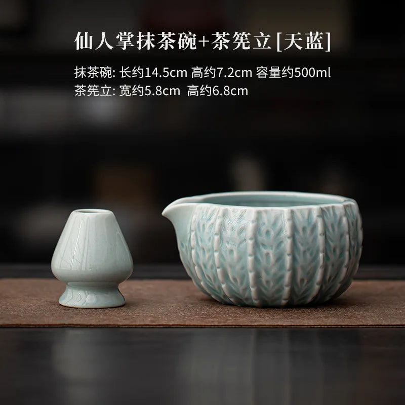 Japanese Cactus Matcha Set with Ceramic Bowl Bamboo Matcha Whisk Teaspoon Tea Sets Tea Lovers Gifts Tea-making Tools Accessories