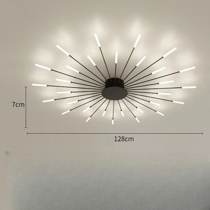 Modern Vortex Firework LED Ceiling Light for Living Room & Bedroom, Dimmable, Energy-Saving, 15-30㎡, Black/Gold
