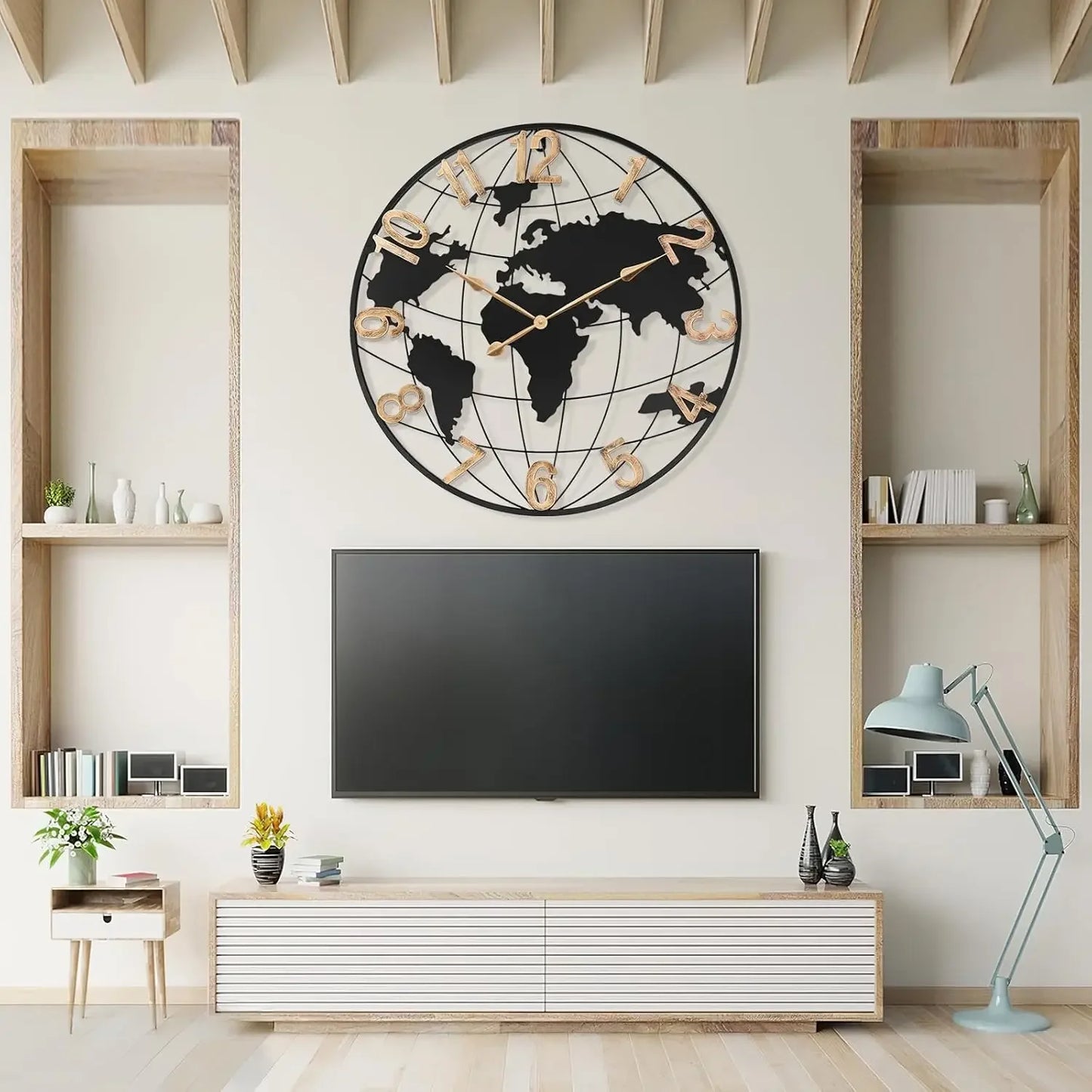 36 Inch Extra Giant Oversized Black Metal Wall Clock,Large Modern Decorative Silent World Map Wall Clock