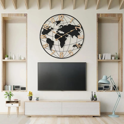 36 Inch Extra Giant Oversized Black Metal Wall Clock,Large Modern Decorative Silent World Map Wall Clock