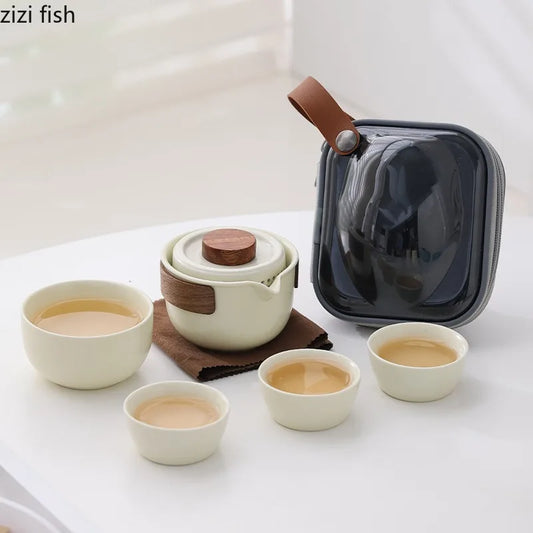 Ceramic Teaware Kung Fu Tea Set Outdoor Portable Tea Set Teapot Teacup Kettle Tea Making Utensils Tools Tea Pot and Cup Set