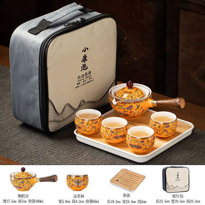 Chinese Kung Fu Ceramic Tea Set Portable 360 Rotation Teapot Travel Tea Set Creative Household Teacup Teaware Sets Gift Box