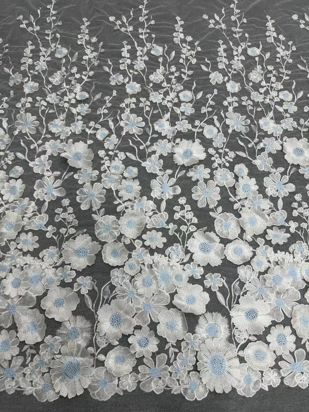 Colorful 3D Flower Lace Fabric DIY Wedding Dress Luxury Latest Three - dimensional sunflower floating soft mesh embroidery lace