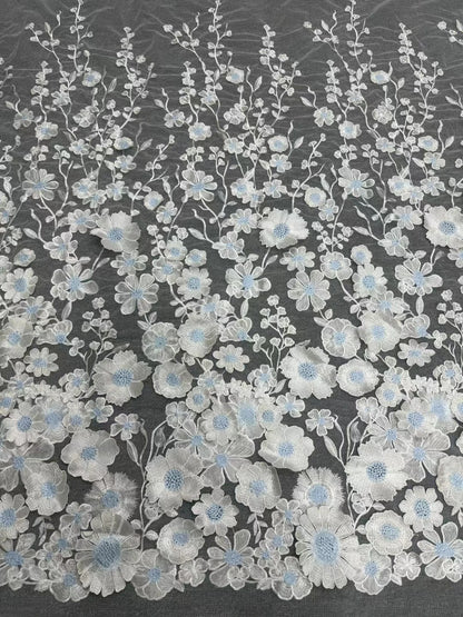 Colorful 3D Flower Lace Fabric DIY Wedding Dress Luxury Latest Three - dimensional sunflower floating soft mesh embroidery lace