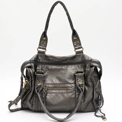 Vintage gewaschenes PU-Leder, große Kapazität, Reißverschlusstaschen, Zopfdekor, Schulter-Umhängetasche, Unisex, Damen, tägliche Reisehandtasche