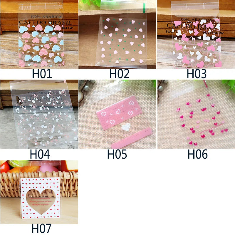 50pcs/Lot Cute Heart Theme Candy Cookie Bags Wedding Birthday Party Candy Buscuit Packaging Bag Christmas Plastic Gift Vesker