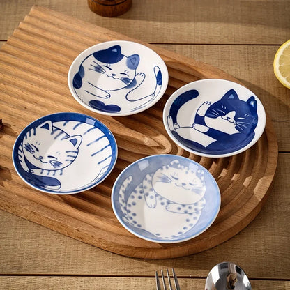 Sauce Dishes Sushi Plate Tableware Japanese Style Ceramic Dessert Creative Cute Cartoon Lucky Cat Pattern Water Drop Shape Plate