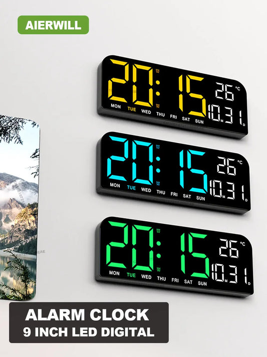 9.0 inch grote digitale wandkloktemperatuur en datumweek display Nachtmodus Tabel Alarmklok 12/24 uur Elektronische LED -klok