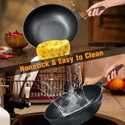 12.5" Non-stick Wok Frying Pan Cooking Gas Stove Induction Skillet Cookware Durable Maifan Stone Home Steak Pancake Saucepan