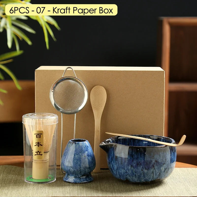 4PCS/6PCS Japanese Ceramic Matcha Teaset Safe Bamboo Brush Teaspoon Whisk Holder for Matcha Lover DIY Tea-Making Tools