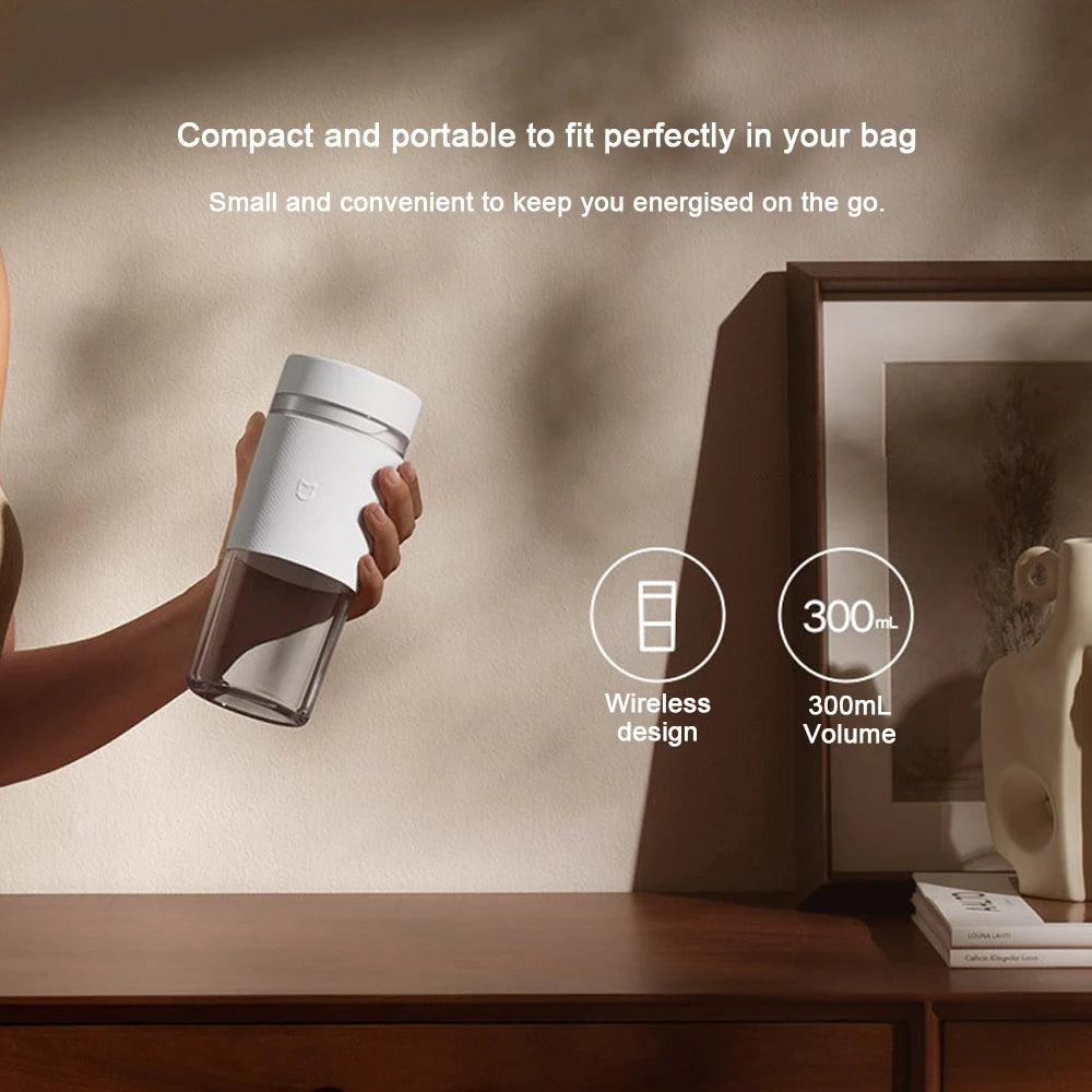 Licuadora portátil XIAOMI MIJIA, hace 12 tazas con carga completa, inalámbrica y portátil, máquina exprimidora de vasos mezcladores de capacidad de 300 ml, 19,500 rpm