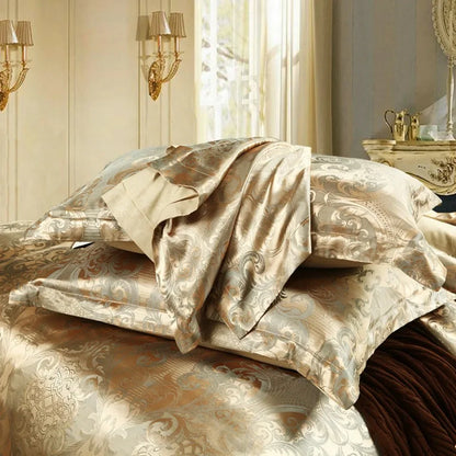 2/3pcs Luksus Jacquard Sengding Set King Size Duvet Cover Flower Golden Høj kvalitet med 2 pudebetræk （Enkelt 1 pudebetræk）