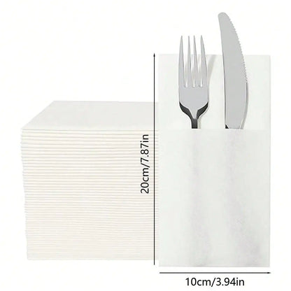 50pcs Dinner Napkins with Flatware Pocket - Prefolded Guest Towels, Paper Linen Feel for Weddings, Events, Kitchen & Daily Use