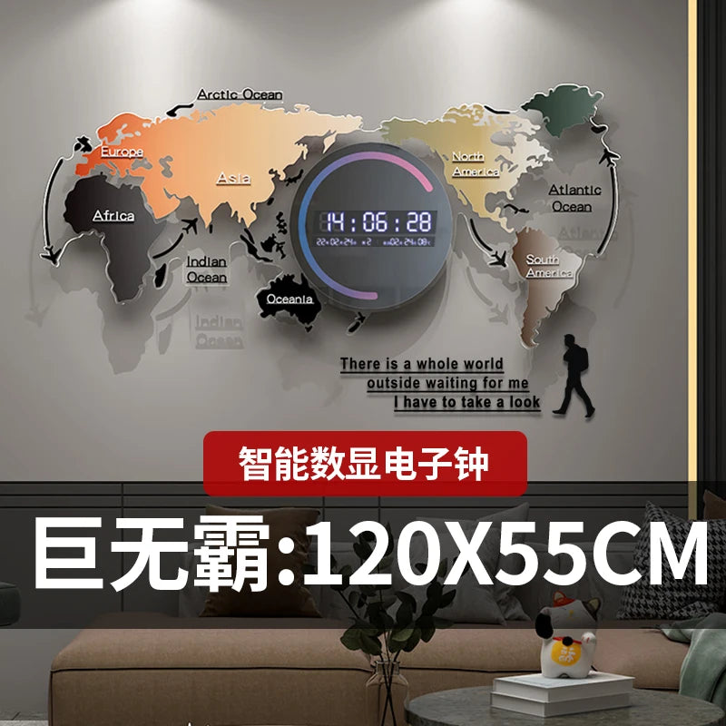 World map creative wall clock living room light luxury high sense 2024 new Internet celebrity simple modern acrylic clock