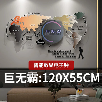 World map creative wall clock living room light luxury high sense 2024 new Internet celebrity simple modern acrylic clock