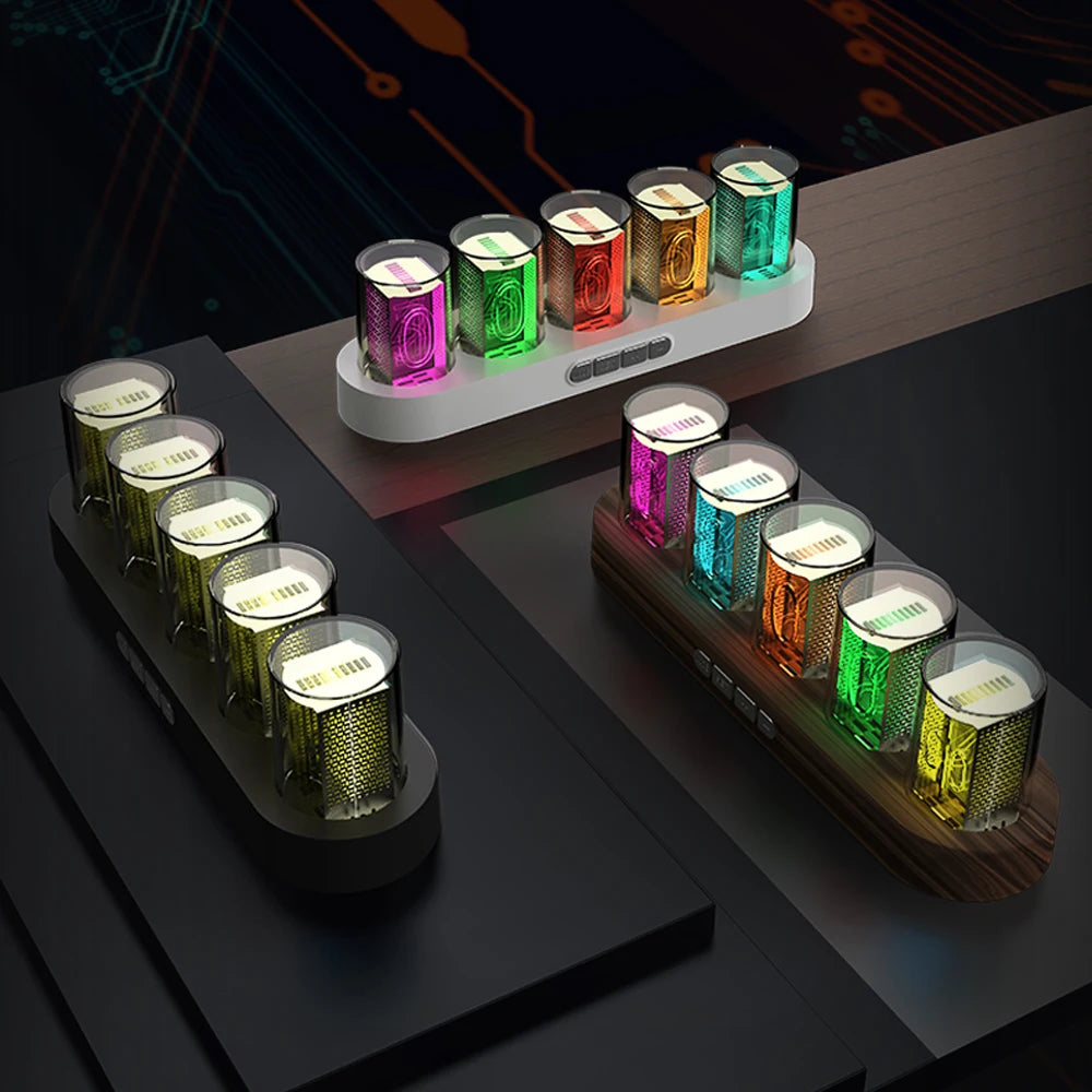 Krāsains RGB gaismas LED Nixie Tube pulkstenis spēļu istabas darbvirsmas dekorēšanai. Nāciet ar luksusa dāvanu kasti.