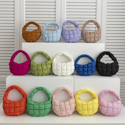 Mini Mini Bolsa de Tote de Puffer de Moda Bolsa Circlada Pão Circular Bolsa de Nylon Soft Nylon Bolsa de Trendidade Simples