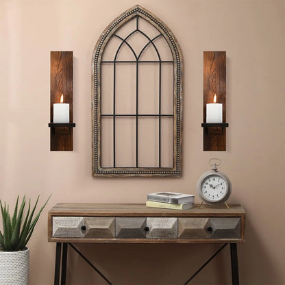 Set of 2 Wooden Wall Candle Sconces Rustic Wall Mount Wood Pillar Candle Sconces for Living Room Vintage Wall Candle Holders