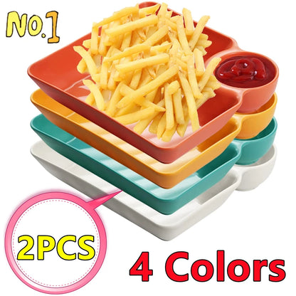 New 2/1Pc Square Dumpling Plate with Vinegar Space Snack Platter Creative Separated Divided Tray Tableware Christmas Tableware