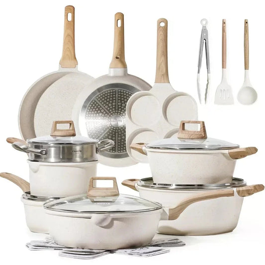 3-7 Pots a Pans Set nonstick Witzbeware Sets Wäiss Granning Witzwochs Nach Kachen Set W / Ransing Pans & Forsperan